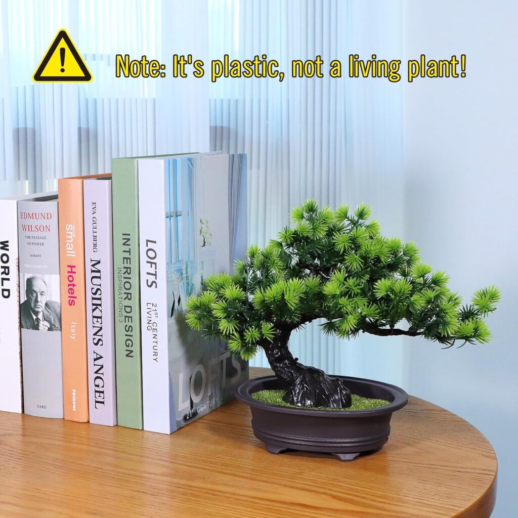 Artificial Plants Greenery Bonsai, Room Decor Fake Bonsai Tree for Home Decor Indoor Bookshelf Office Desk Bathroom Farmhouse Decor, Tall 9.5