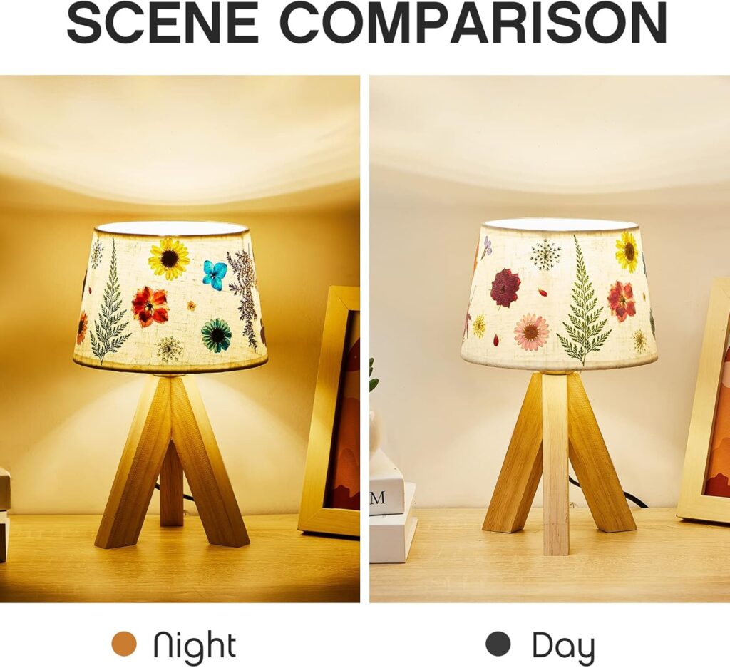 Hortsun Pressed Flower Lamp Vintage Table Small Lamp Cottagecore Decor Boho Night Light Decorative Rustic Night Light for Bedroom, Living Room or Office, Christmas Gift for Women(Modern Style)