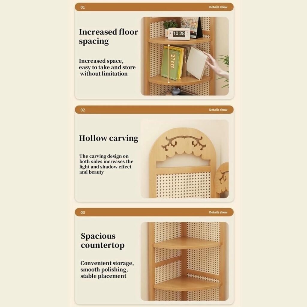 Natural Rattan Corner Shelf - Bamboo Bookshelf  Plant Stand for Living Room  Balcony Storage - Stylish  Practical Home Decor Solution