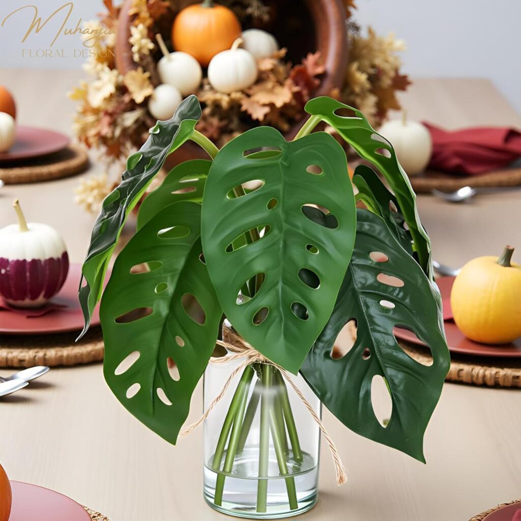 Artificial Flowers Turtle-Back, Alocasia Leaf, in Glass Vase with Faux Water,7Pcs Artificial Leaves Real Touch Latex Leaves for Centerpiece (1, Turtle-Back Leaf)