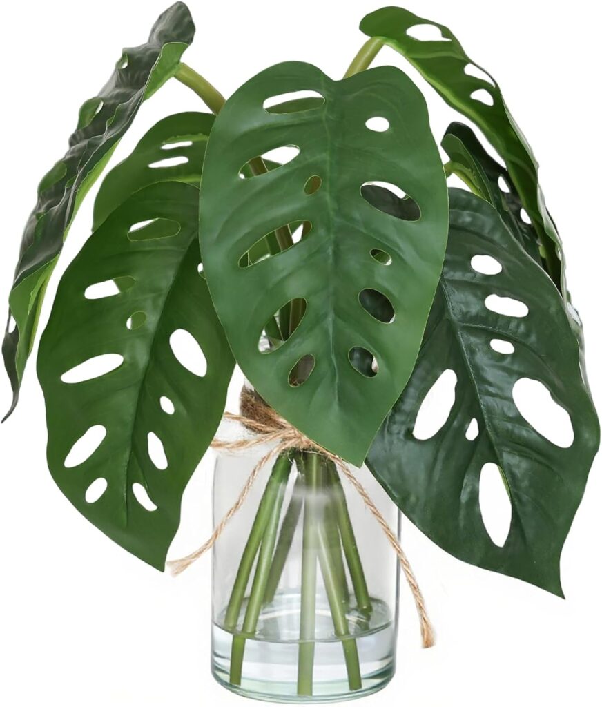 Artificial Flowers Turtle-Back, Alocasia Leaf, in Glass Vase with Faux Water,7Pcs Artificial Leaves Real Touch Latex Leaves for Centerpiece (1, Turtle-Back Leaf)