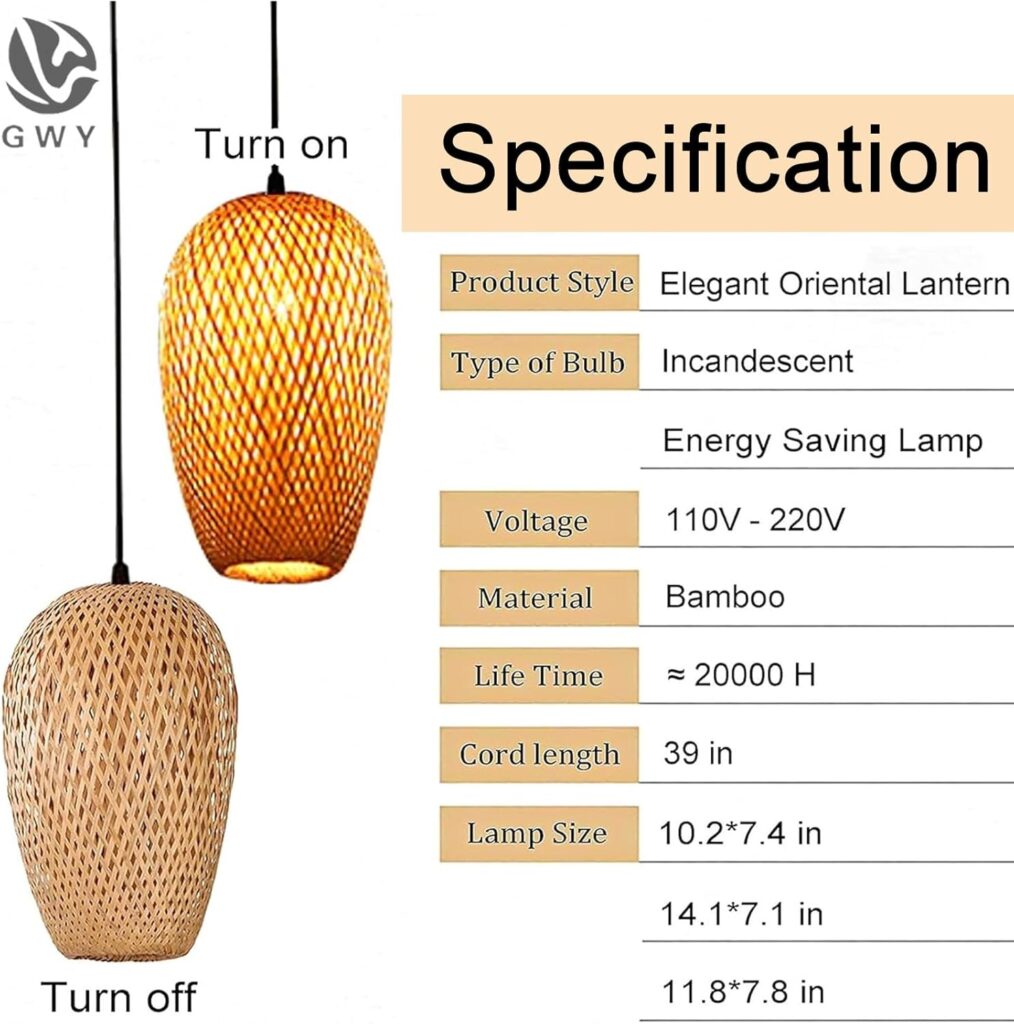 GWY Bamboo Lantern Pendant Lamp, Retro Japanese Style E27 Chandelier Hanging Light Ceiling Lighting Fixture for Living Room Bedroom Restaurant Cafe Teahouse Bar Dining Room Club GWY Bamboo Lantern Pendant Lamp, Retro Japanese Style E27 Chandelier Hanging Light Ceiling Lighting Fixture for Living Room Bedroom Restaurant Cafe Teahouse Bar Dining Room Club