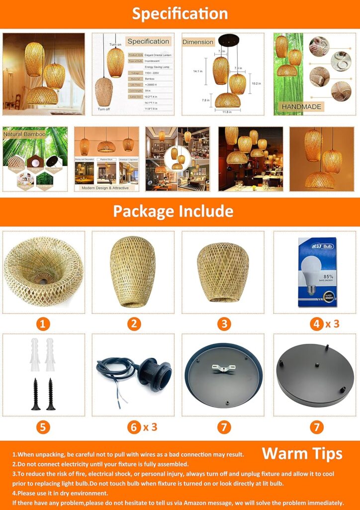 GWY Bamboo Lantern Pendant Lamp, Retro Japanese Style E27 Chandelier Hanging Light Ceiling Lighting Fixture for Living Room Bedroom Restaurant Cafe Teahouse Bar Dining Room Club GWY Bamboo Lantern Pendant Lamp, Retro Japanese Style E27 Chandelier Hanging Light Ceiling Lighting Fixture for Living Room Bedroom Restaurant Cafe Teahouse Bar Dining Room Club