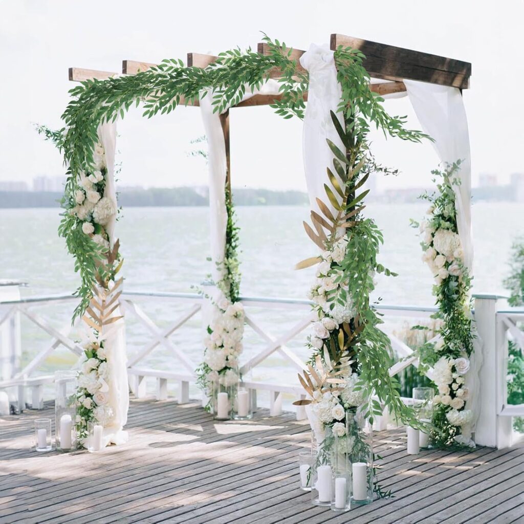 RECUTMS Fake Willow Leaves Vines Twigs 6.5Ft Artificial Hanging Greenery Garland Faux Silk Leaf Branch Ivy Rattan Decorations for Indoor Outdoor Home Wedding Party Mantle Table Decor(Green)