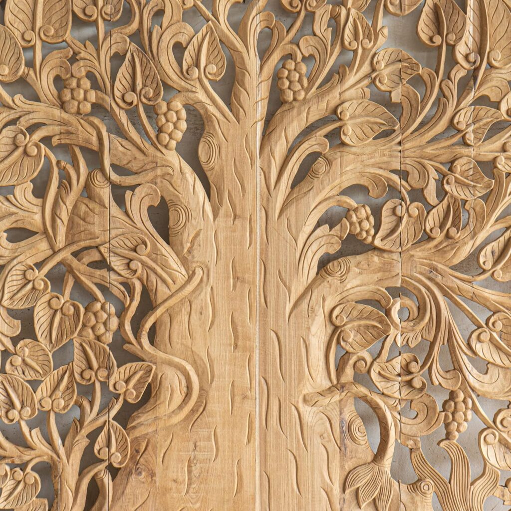 Siam Sawadee Natural Wood Wall Hanging Japandi, Tree of Life Reclaim Teak Carving, Natural Un-Stained Mounted Panels, Coastal Home Decor, 72 inches Siam Sawadee Natural Wood Wall Hanging Japandi, Tree of Life Reclaim Teak Carving, Natural Un-Stained Mounted Panels, Coastal Home Decor, 72 inches