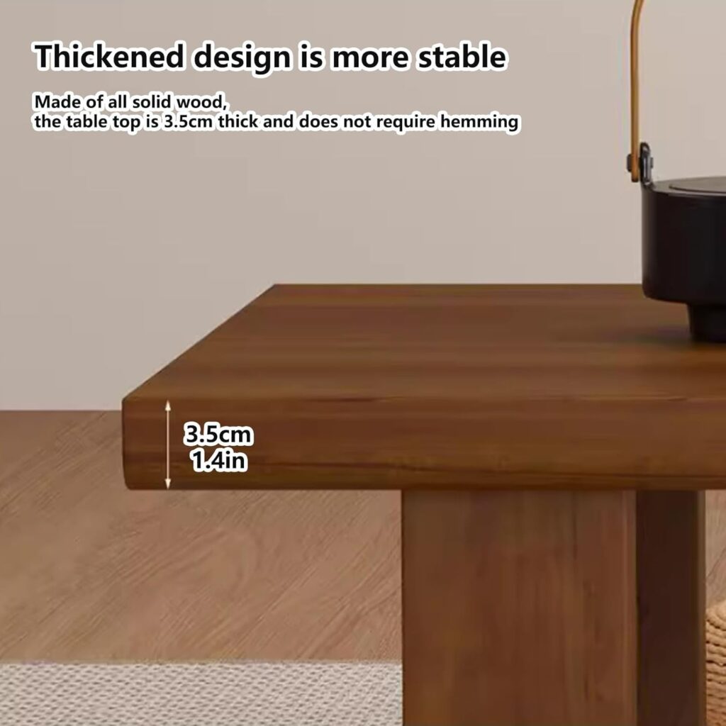 Solid Wood Japanese Floor Table | Low Coffee  Tea Table for Sitting on Floor | Vintage Rectangular Tatami Table for Living Room, Bedroom, Reception(Natural,60x35x30cm/24x14x12in)