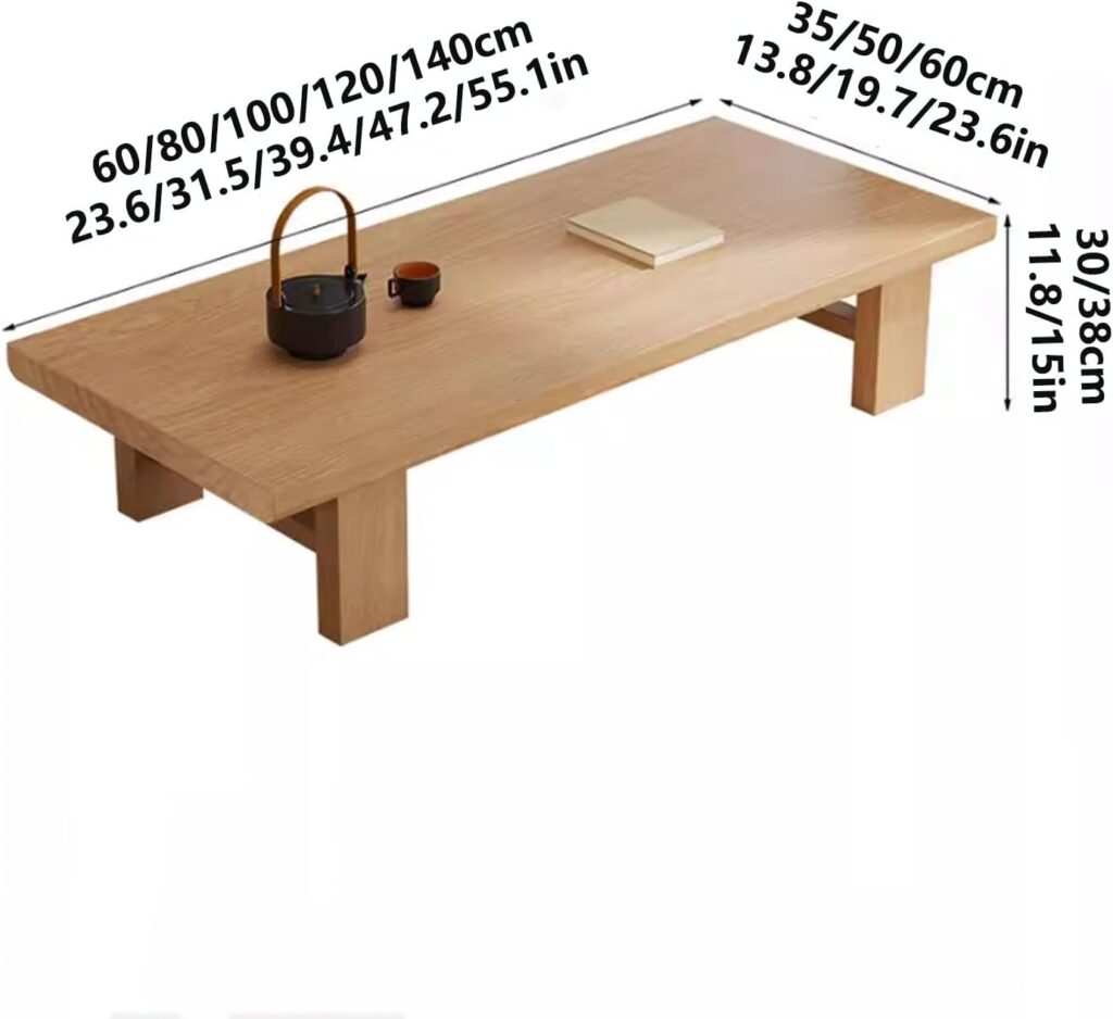 Solid Wood Japanese Floor Table | Low Coffee  Tea Table for Sitting on Floor | Vintage Rectangular Tatami Table for Living Room, Bedroom, Reception(Natural,60x35x30cm/24x14x12in)