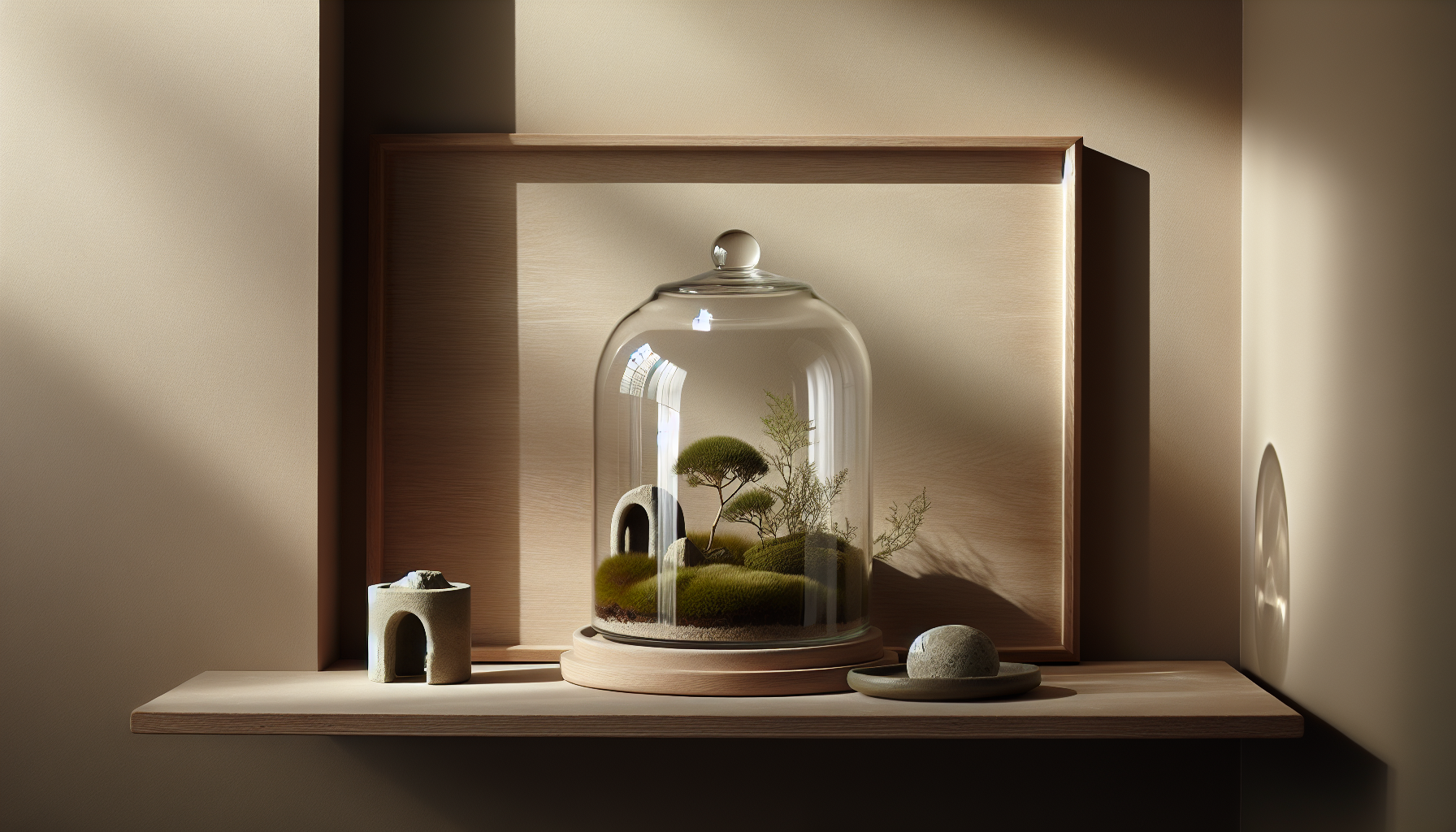 Using moss walls and terrariums in Japandi interiors